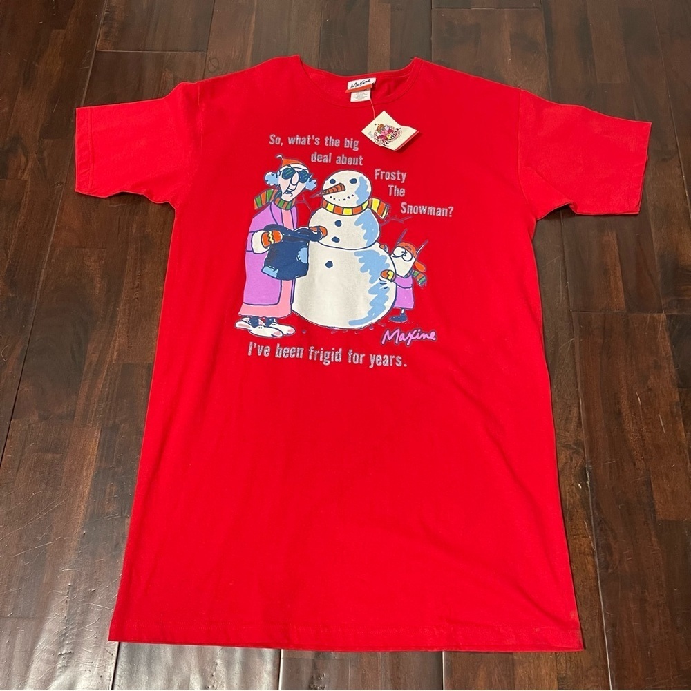 NWT Vintage Maxine Night Gown One Size Red Grandma Snowman Funny Dead stock